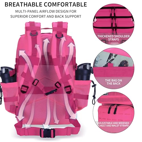 Military Tactical Backpack 45L/25L 3 Day Assault Pack Molle Daypack Hiking Backpack for Men and Women - color: Rose, size: 25L