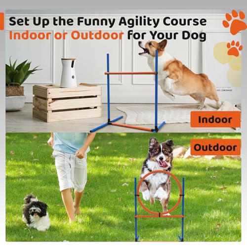 Sedeke 4 Sets Pets Agility Training Equipment - Adjustable Dog Hoop, Jump, Weave & Blind Poles, Pause Box for Outdoor Obstacle Course - size: 10 PC