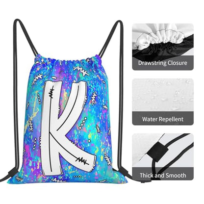 Drawstring Backpack Bag Sport Gym Sackpack Initial Blue Draw String Cinch Bags Bulk String Backpack Storage Bag for Women Men Letters K - color: Letters K