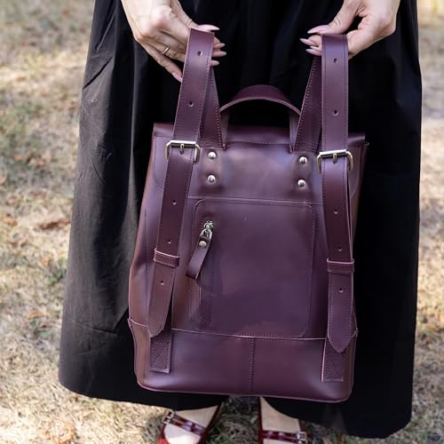 Genuine Leather Backpack for Men and Women Travel Daypack - Spacious Rucksack with Flap Buckle Closure and Back Zipper Pocket - Durable Work Carry 15x11.8x3.9 Burgundy - color: Burgundy Kaiser