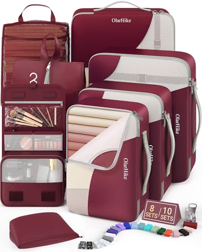 8 Set Packing Cubes for Travel, Gifts for Women Mom,Anti-Tearing Suitcase Organizer,OlarHike Vacation Essentials & Accessories for Cruise Ship - color: 11 Burgundy