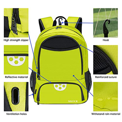 Mkour Soccer Backpack for Football Basketball Volleyball, with Ball Compartment and Holder - color: Spring Green