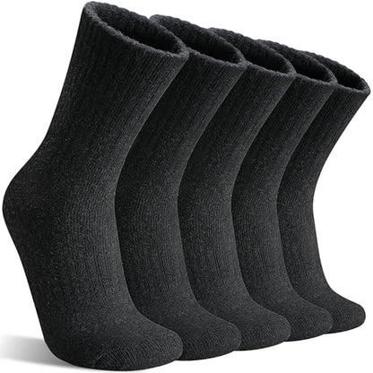 MOGGEI 5 Pairs Womens Merino Wool Socks Hiking Warm Winter Thick Thermal Crew Cozy Cabin Ladies Gift Comfy Boot Work Socks - color: Black B