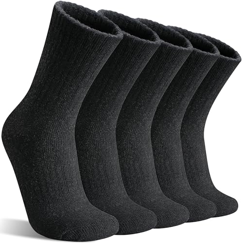 MOGGEI 5 Pairs Womens Merino Wool Socks Hiking Warm Winter Thick Thermal Crew Cozy Cabin Ladies Gift Comfy Boot Work Socks - color: Black B