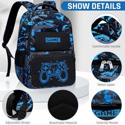 Glow in The Dark Backpack for Boys - 3pcs Game Boys Backpack for Kids Children Teens Elementary Middle School - 17″ Gamer Bookbag Travel Back Pack for Age 6-18 - color: Game002-backpack Set