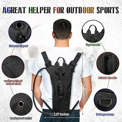 Sanwuta 2 Pcs Hydration Backpack with 3 Liter Water Bladder Tactical Lightweight 17.72 x 7.87 Inch Hydration Pack Backpack Water Backpack Hydration Bag Water Bag for Hiking Running - color: Black, Black Camo