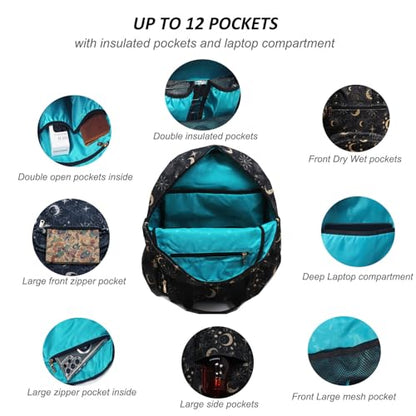 ESVAN Diaper Bag Backpack Corduroy Multifunction Baby Fashion Travel Pack office Laptop Bag - color: Black Moon