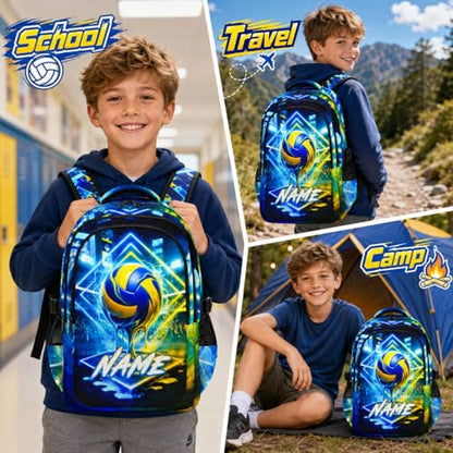Boys Backpack for Kids Teens Personalized Schoolbag for Volleyball Lovers, Large Capacity Bookbag for School Travel Hiking - color: Blue