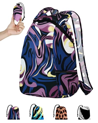 Pocket-Sized Hiking Daypack, Fashion patterns Lightweight 2.8oz, Water resistant Backpack for Women Men Camping (Purple swirl) - style: Purple Swirl