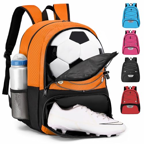 Hsmihair Youth Soccer Bag-Soccer Backpack&Backpack for Football Basketball,with Ball Compartment Separate Cleat Package - color: Orange