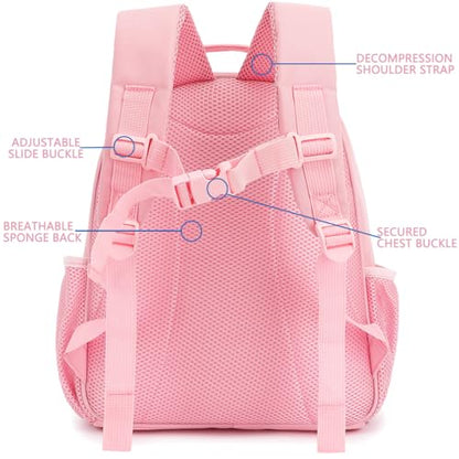 FlowFly Kids Backpack for Toddler Boys Girls, Simple Lightweight Bookbag for Daycare Kindergarten Elementary School Travel, Small Modern Bag (Medium 15''), Pink - color: Pink, style: Kids Medium: 12l