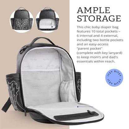 Itzy Ritzy Mini Diaper Bag Backpack – Chic, Compact Mini Plus Backpack with Changing Pad, 10 Pockets (6 Internal, 4 External), Grab-Top Handle & Rubber Feet (Outlaw) - color: Outlaw