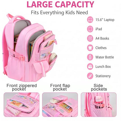 3PCS Kids Backpack Set, School Backpack with Lunch Bag & Pencil Case, Lightweight Waterproof Bookbag for Kids (Pink Sequin) - color: Pink Sequin