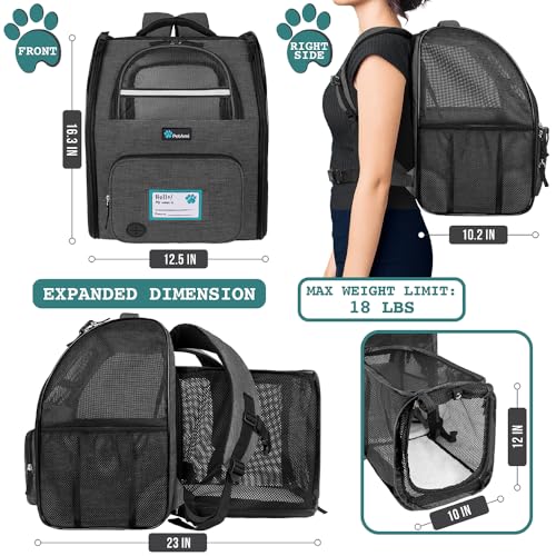 PetAmi Expandable Dog Backpack Carrier for Cats & Pets, Breathable Cat Carrier Backpack with Top Window & Multi-Entry, Ventilated Foldable Travel Carrier for Small Medium Pets up to 18 lbs, Dark Gray - color: Charcoal