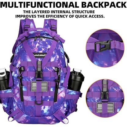 Lovelinks21 25L Tactical Backpack Hiking Daypacks Outdoor Military Molle Bag EDC Rucksack Motorcycle Backpack for Camping - color: Purple Tie Dye