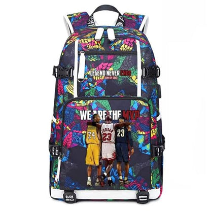 Basketball Legend Never Ends Multifunction Backpack Travel Laptop Daypack Fans Bag For Men Women (Style 5) - color: Purple Pattern - 1