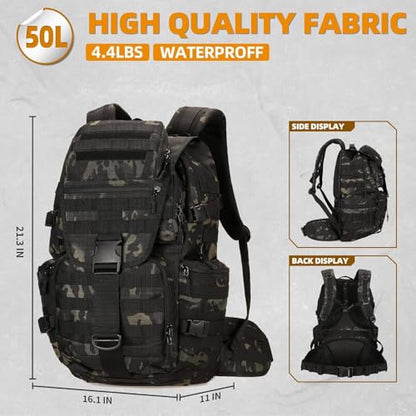 50L Military Tactical Backpack 3 Day Assault Pack Molle Daypack Hiking Backpack for Men and Women - color: Blacktie-dye