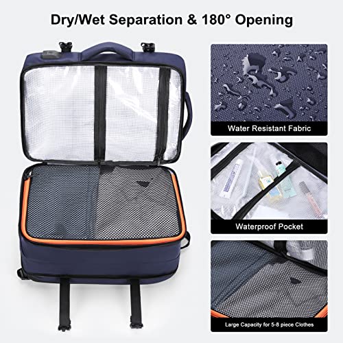 HOMIEE 40L Expandable Carry on Backpack Fit 15.6 Inch Laptop with USB Charging Port for Business Weekender, TSA Approved Personal Item Travel Backpack Waterproof Luggage Suitcase - color: Blue