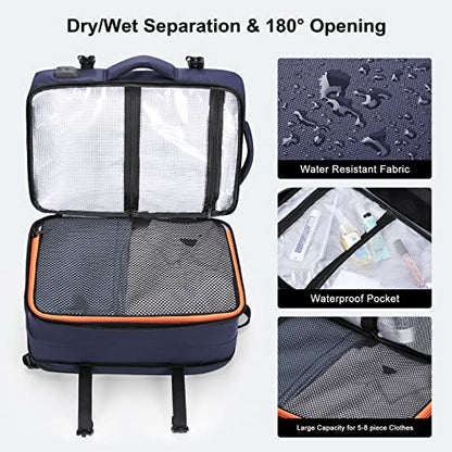 HOMIEE 40L Expandable Carry on Backpack Fit 15.6 Inch Laptop with USB Charging Port for Business Weekender, TSA Approved Personal Item Travel Backpack Waterproof Luggage Suitcase - color: Blue