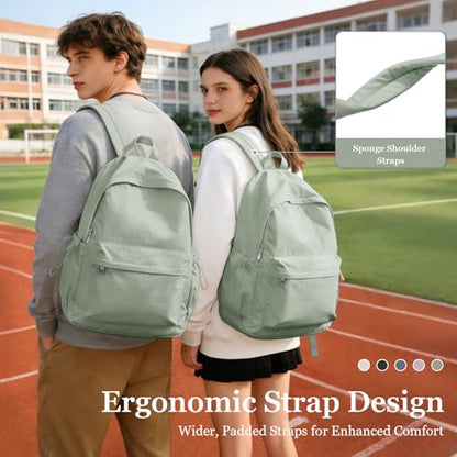 Simple School Backpack For Women Men Aesthetic Medium Backpack Lightweight Casual Daypack College Backpacks Cute Bookbag for Teens Girls Boys Basic Bagpack（Green） - color: Green