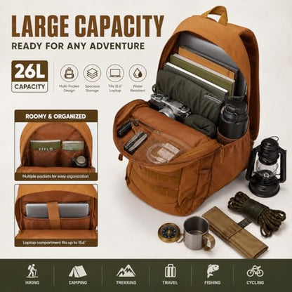 Hiking Travel Backpacks Men and Women, Lightweight Waterproof Laptop Backpack Outdoor Camping Backpack Hiking Daypack for Travel, Trekking, Work 26L (Brown) - color: Brown