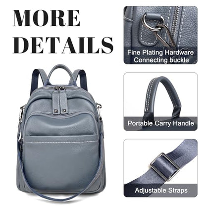 BOYATU Genuine Leather Backpack Purse for Women: Anti Theft Convertible Soft Backpacks - Elegant Womens Travel Backpack (03 Medium-Haze Blue) - color: 03 Medium-haze Blue
