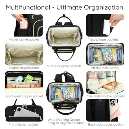 AIJIEKE Large Diaper Bag Backpack, Extra Wide Travel Diaper Bag, Black - color: Black