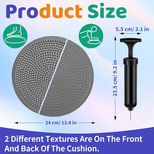 Wobble Cushion Set for Sensory Kids and Balance Training - Disc Plus 4 Pods, Board With Pump, Inflatable Stepping Pads for Adults - color: Grey