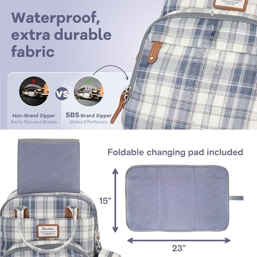 RUVALINO Diaper Bag Backpack, Multifunction Travel Pack Maternity Baby Changing Bags, Large Capacity, Waterproof, Blue Plaid - color: Blue Plaid