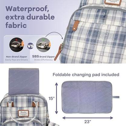 RUVALINO Diaper Bag Backpack, Multifunction Travel Pack Maternity Baby Changing Bags, Large Capacity, Waterproof, Blue Plaid - color: Blue Plaid