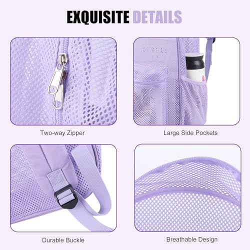 Mesh Backpack for School, Semi-Transparent Net Back Pack, Light Purple - color: Light Purple