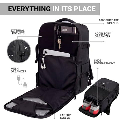 PICSIL Horizon Travel Backpack – Expandable 26L-33L Carry-On with Waterproof Laptop Compartment for 15 & 15.6'', Shoe Storage, and Personal Item Bag - Moss - color: Moss