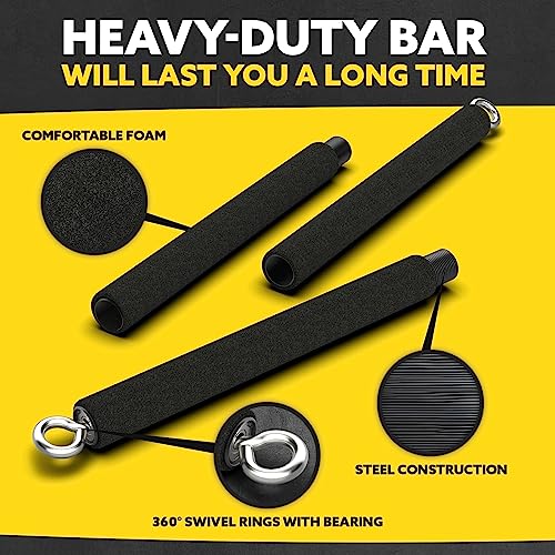 Tribe Lifting Resistance Band Bar - Portable Steel Workout Bar for Resistance Bands - Adjustable 38 to 26 Inch - Straight Bar Attachment for Cable Machine and Home Gym Exercises
