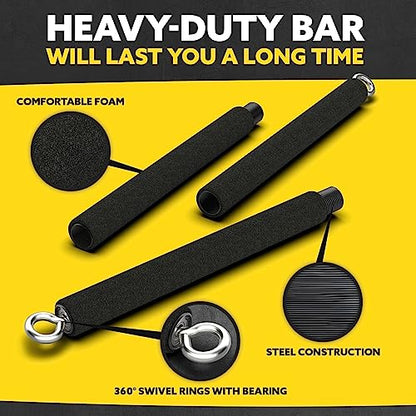 Tribe Lifting Resistance Band Bar - Portable Steel Workout Bar for Resistance Bands - Adjustable 38 to 26 Inch - Straight Bar Attachment for Cable Machine and Home Gym Exercises