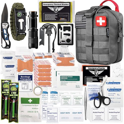 EVERLIT 250 Pieces Survival First Aid Kit IFAK EMT Molle Pouch Survival Kit Outdoor Gear Emergency Kits Trauma Bag for Camping Boat Hunting Hiking Home Car Earthquake and Adventures - color: Wolf Grey