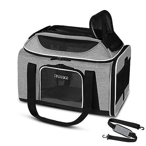 Petskd Top-Expandable Pet Carrier 17x11x9.5 Inches Alaska Airline Approved, Soft-Sided Carrier for Small Cats and Dogs with Locking Safety Zippers and Anti-Scratch Mesh(Grey) - color: Grey, size: 17.0"L x 11.0"W x 9.5"H