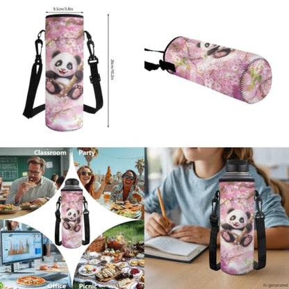ZDCUSTOM Pink School Backpack for Girls 6-8 Years Old with Lunchbox Panda Bookbag for Preschool Elementary School Kids Children School Bag with Pencil Case Cherry Blossom Backpack Sets 5 PCS - color: Pink Panda