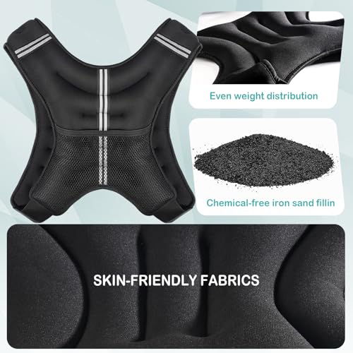 KHTO Weighted Vest Woman Men-5lbs/10lbs/15lbs/20lbs/25lbs/30lbs Weight Vest with Warning Light Reflective Strip for Workout, Strength Training, Running