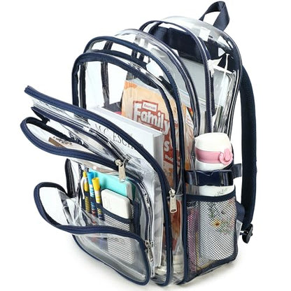 abshoo Large Heavy Duty Boys Clear Backpack for School Bookbag Transparent Multi Pocket Backpacks for Men (Navy) - color: Navy