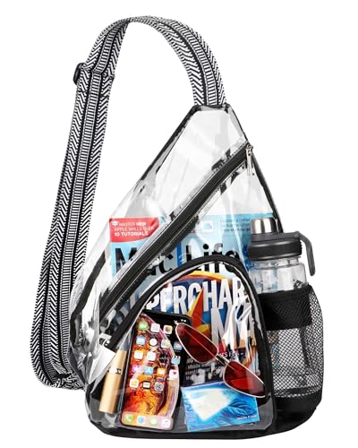 HULISEN Clear Sling Bag, Clear Bag Stadium Approved, Transparent Shoulder Crossbody Backpack Chest Casual Daypack - color: Black and White