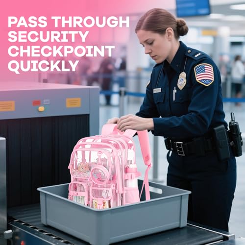 Clear Backpack for Girls School Clear Bookbag Stadium Events Heavy Duty Transparent Back Pack, Pink - color: Pink