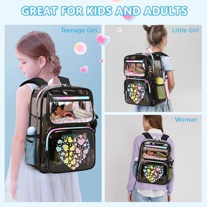 MOONBABY Clear Backpack for School Girls, Heavy Duty TPU Transparent Backpack Stadium Events Approved, Clear Bookbag - color: Semi Black