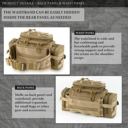 SHANGRI-LA Tactical Range Bag Outdoor Sling Backpack Hiking Fanny Waist Pack - color: Tan