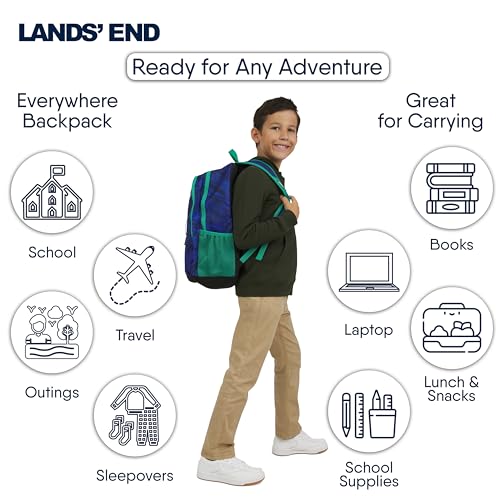 Lands' End Unisex Kids Large ClassMate Lightweight Durable Elementary School Backpack, Bright Blue - color: Bright Blue