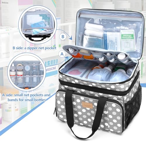 LUXJA 2 Layers Medicine Bag with Detachable Divider, Pill Bottle Organizer Suitable for Home or Travel Use, Gray Dots - color: Polka Dots