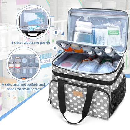 LUXJA 2 Layers Medicine Bag with Detachable Divider, Pill Bottle Organizer Suitable for Home or Travel Use, Gray Dots - color: Polka Dots