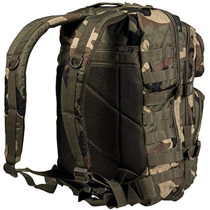 Mil-Tec Unisex Assault Pack - Rugged Durable Lightweight Ergonomic Versatile Tactical Outdoor Camping Hiking Backpack with Adjustable Padded Shoulder Straps & MOLLE Loops, Woodland Camo, 36L - color: Woodland Camo, style: 36l