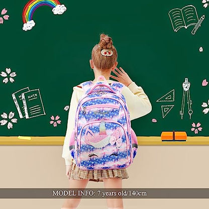 Cusangel Backpack for Girls Boys School Bookbags Kindergarten Elementary Lightweight Waterproof Multifunctional Large Capacity for Backpack (16 inch Sky Unicorn Fun Prints) | SKy Unicorn Elementary lightweight Waterproof Large Backpack with chest buckle 6