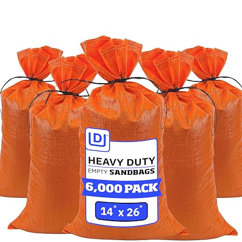 DURASACK Heavy Duty Sand Bags with Tie Strings Empty Woven Polypropylene Sand-Bags for Flood Control with 1600 Hours of UV Protection, 50 lbs Capacity, 14x26 inches, Orange, 6000 Count - color: Orange, size: 6000 Sandbags