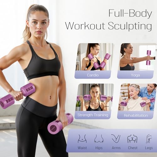 EAST MOUNT Adjustable Dumbbells 5 lb Dumbbells Set of 2 / Pair 10 lb Total Free Weights 6 in 1 Women Hand Weights for Home,Office,Gym Exercise Training 2lb 3lb 4lb 5lb Fast Adjust - color: Purple